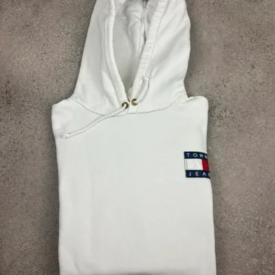 Sweat à capuche Tommy Jeans vintage blanc hoodie Y2K taille M